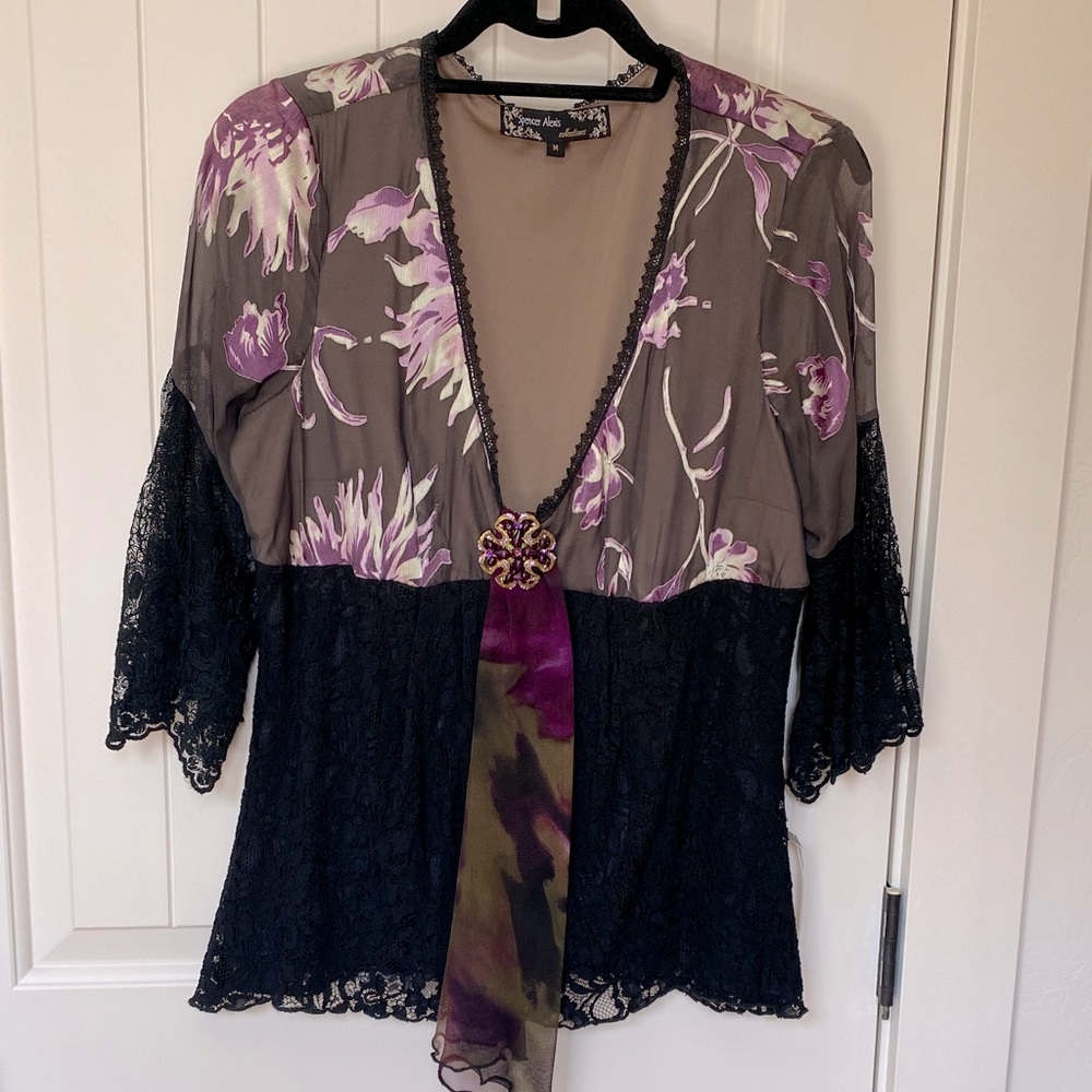 NWT purple and black dressy M blouse